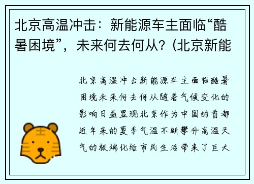 北京高温冲击：新能源车主面临“酷暑困境”，未来何去何从？(北京新能源火灾)