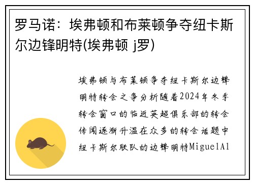 罗马诺：埃弗顿和布莱顿争夺纽卡斯尔边锋明特(埃弗顿 j罗)