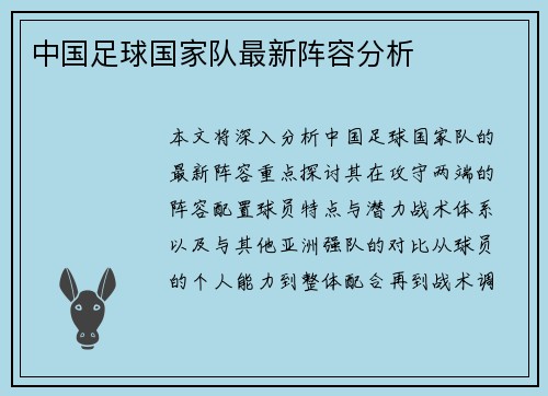 中国足球国家队最新阵容分析